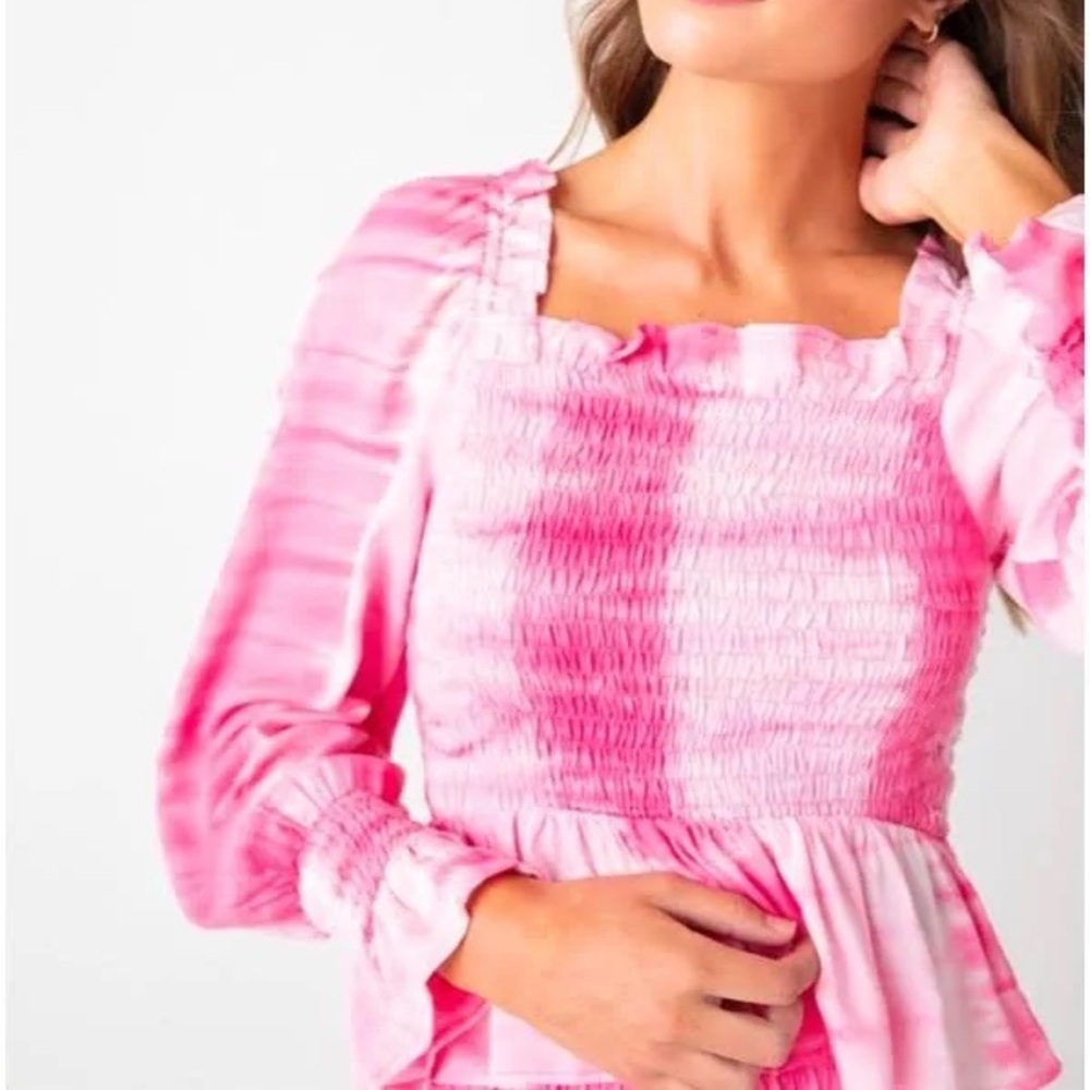 NWT Cake for Dinner Ambrosia Tie Dye Smocked Long-Sleeved Top